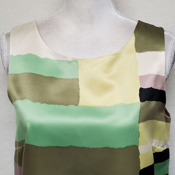 RARE HTF Anthropologie James Coviello Tableau Satin Sleeveless Shift Dress Frock - Picture 3 of 11